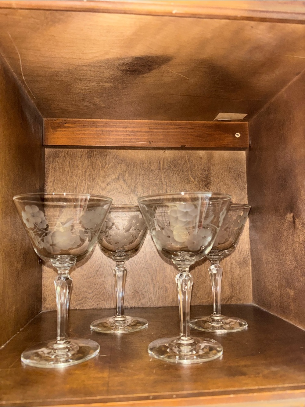 Etched Floral Crystal Coupe Glasses - Set of 4